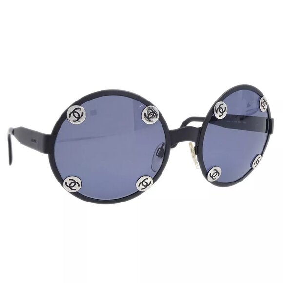 Chanel CC Logos Round Sunglasses Eyewear Black - Picture 1 of 7